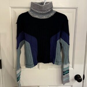 Free People Navy and Gray Cowl Neck Sweater
